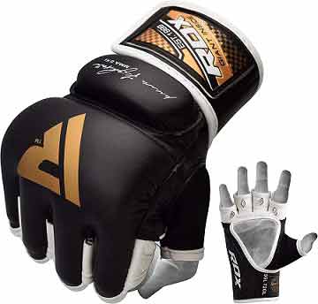 RDX MMA Gloves for Grappling Martial Arts, Open Palm Genuine Cowhide Leather